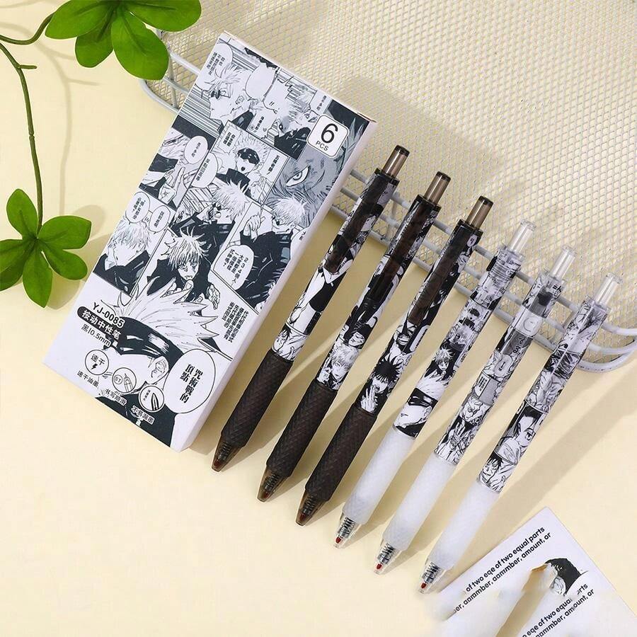 6Pcs Jujutsu Kaisen Stationery 0.5mm Gel Ink Ballpoint Pen