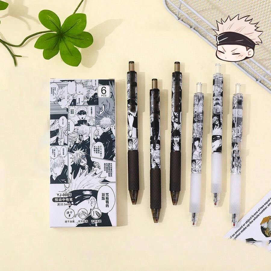 6Pcs Jujutsu Kaisen Stationery 0.5mm Gel Ink Ballpoint Pen