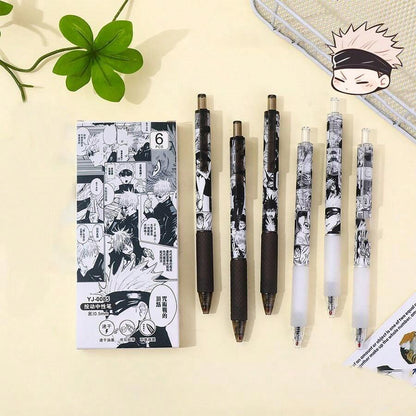 6Pcs Jujutsu Kaisen Stationery 0.5mm Gel Ink Ballpoint Pen