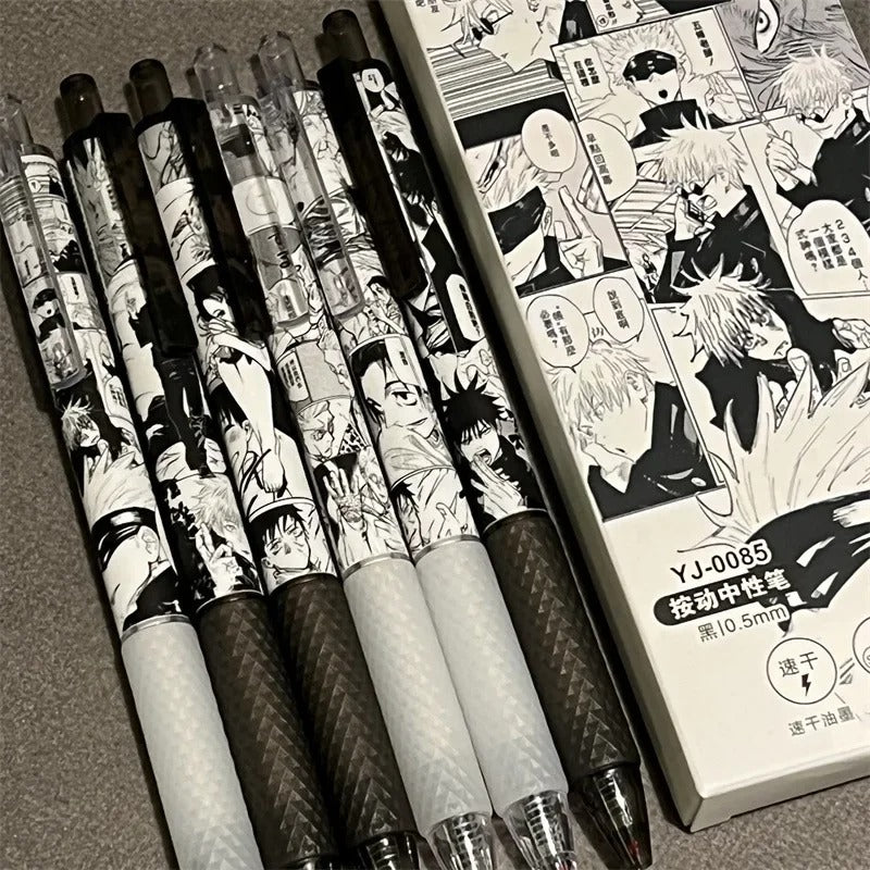 6Pcs Jujutsu Kaisen Stationery 0.5mm Gel Ink Ballpoint Pen