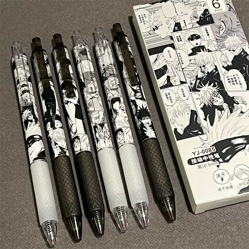 6Pcs Jujutsu Kaisen Stationery 0.5mm Gel Ink Ballpoint Pen